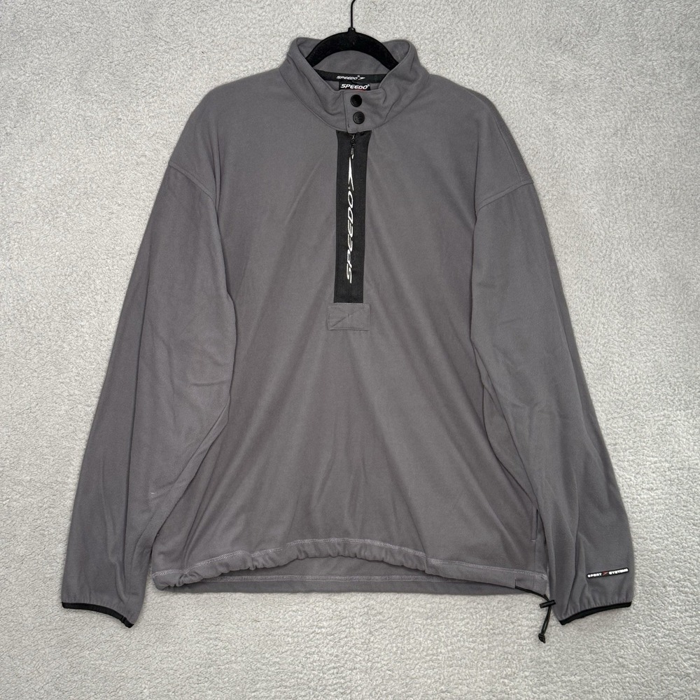 Vtg Speedo Sport Systems Men's M Fleece 90's Gray‎  1/2 Zip Jacket Pockets Logo